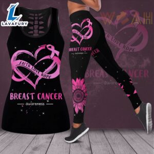 Faith Love Hope Breast Cancer Awareness 3D Hollow Tank Top &amp Leggings