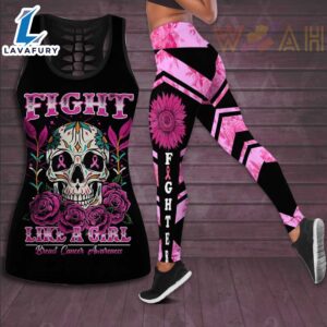 Fight Like A Girl Breast Cancer Awareness 3D Hollow Tank Top &amp Leggings