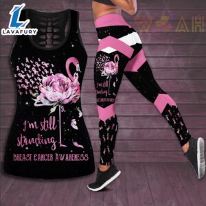 I’m Still Standing Flamingo Flower Breast Cancer Awareness 3D Hollow Tank Top &amp Leggings