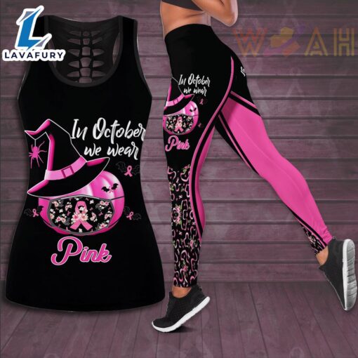 In October We Wear Pink Breast Cancer Awareness 3D Hollow Tank Top &amp Leggings BCAS014