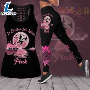 In October We Wear Pink Breast Cancer Awareness 3D Hollow Tank Top &amp Leggings BCAS035