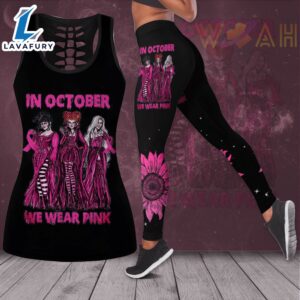 In October We Wear Pink Breast Cancer Awareness 3D Hollow Tank Top &amp Leggings BCAS036