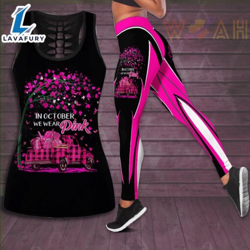 In October We Wear Pink Car Breast Cancer Awareness 3D Hollow Tank Top &amp Leggings