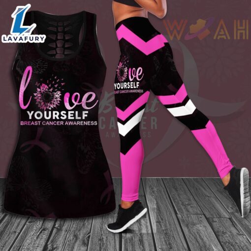 Love Yourself Breast Cancer Awareness 3D Hollow Tank Top &amp Leggings