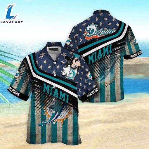 Miami Dolphins Hawaiian Shirt Dolphins Mickey Graphic American Flag Hawaiian Shirt