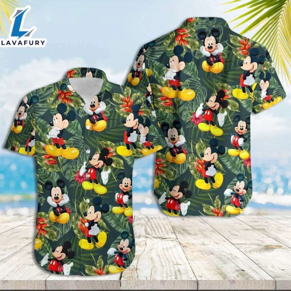 Mickey Mouse Hawaiian Shirt Mickey And Tropical Leeves Hawaiian Shirt