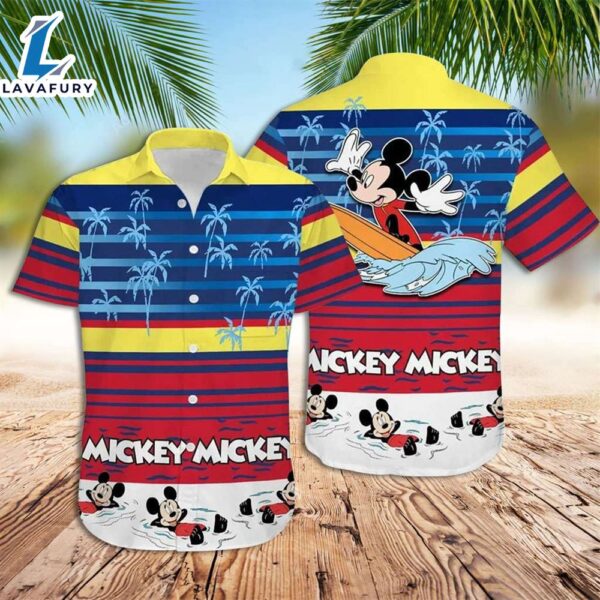 Mickey Mouse Hawaiian Shirt Mickey Surfing At Colorful Beach Hawaiian Shirt