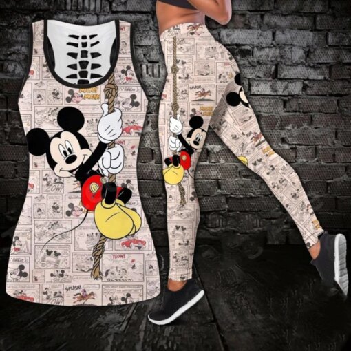 Mickey Mouse Women’s Hollow Tanktop Leggings Yoga Set Summer Fitness Leggings