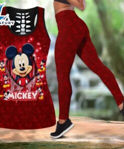 New Mickey Mouse Women’s Hollow Vest Women’s Leggings Yoga Suit Fitness Leggings Sports