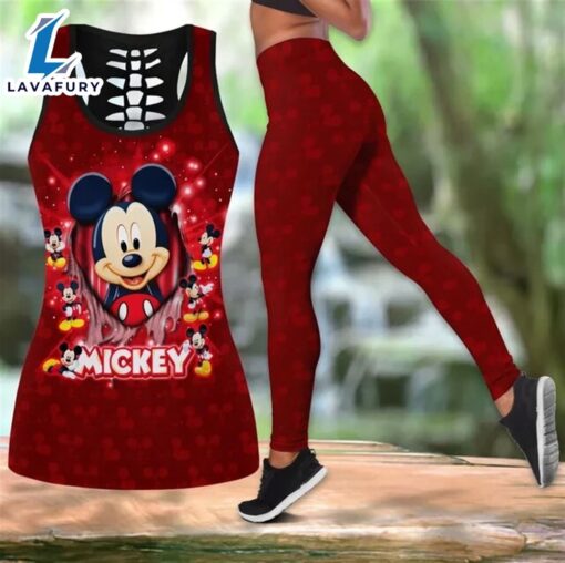 New Mickey Mouse Women’s Hollow Vest Women’s Leggings Yoga Suit Fitness Leggings Sports