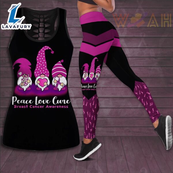 Peace Love Cure Breast Cancer Awareness 3D Hollow Tank Top &amp Leggings