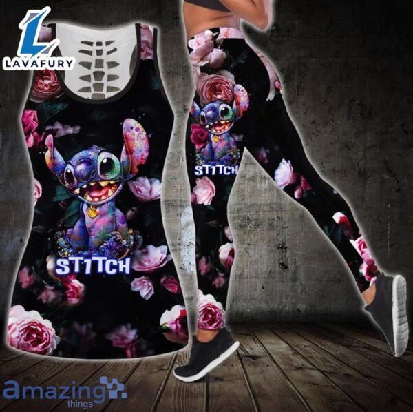 Stitch And Flower 3D All Over Print Combo Hollow Tank Top And Leggings
