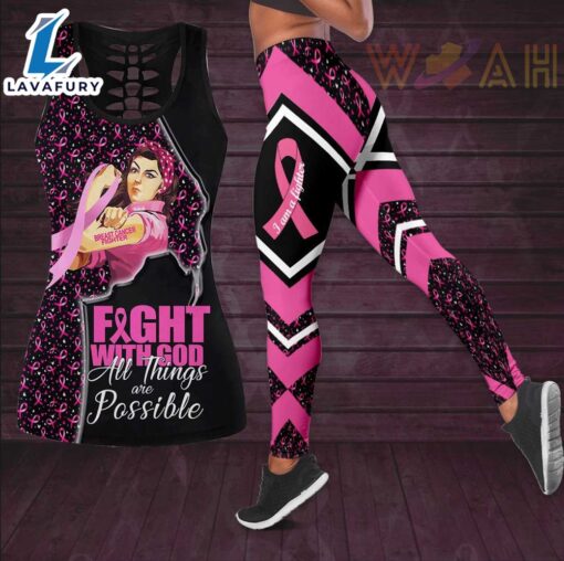 Woman Right Breast Cancer Awareness 3D Hollow Tank Top &amp Leggings