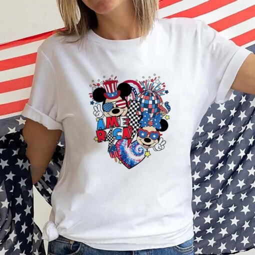 America 4th of July Disneyland Trip Clothes Disney Mickey Minnie Fashion Women’s T-shirt