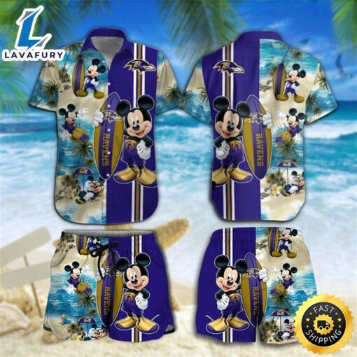 Baltimore Ravens Mickey Mouse Hawaiian Shirt Beach Short