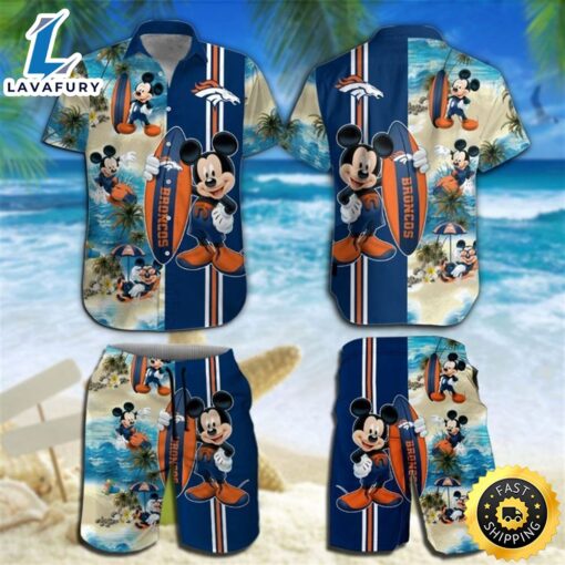 Denver Broncos Mickey Mouse Hawaiian Shirt Beach Short