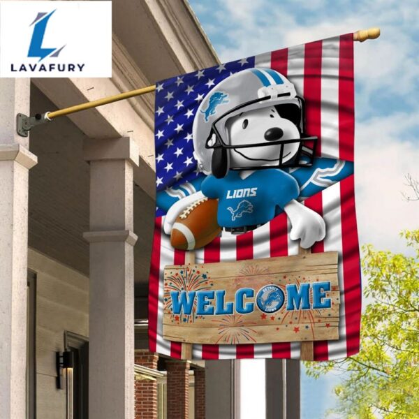 Detroit Lions Snoopy Peanuts Welcome Custom Name Garden Flag