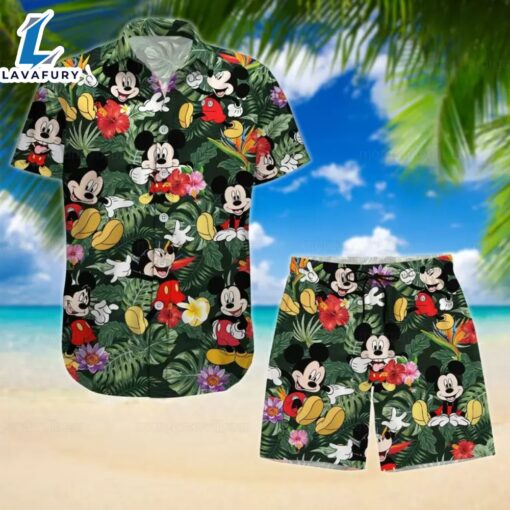 Disney Mickey Mouse Summer Hawaiian Beach Shirt Shorts