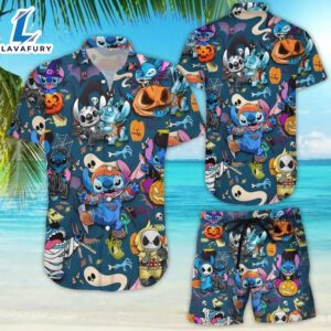 Disney Stitch Halloween Hawaiian Button Up Shirt Board Shorts