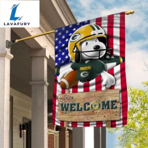 Green Bay Packers Snoopy Peanuts Welcome Custom Name Garden Flag