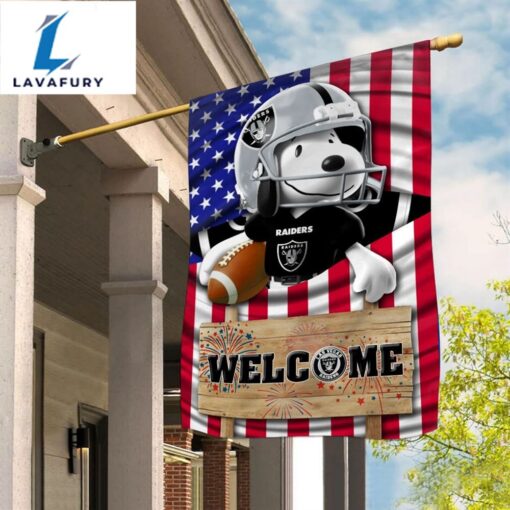 Las Vegas Raiders Snoopy Peanuts Welcome Custom Name Garden Flag