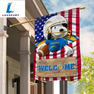 Los Angeles Chargers Snoopy Peanuts Welcome Custom Name Garden Flag
