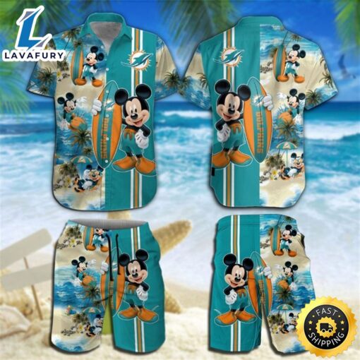 Miami Dolphins Mickey Mouse Hawaiian Shirt Beach Short