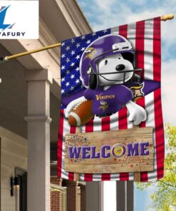 Minnesota Vikings Snoopy Peanuts Welcome Custom Name Garden Flag