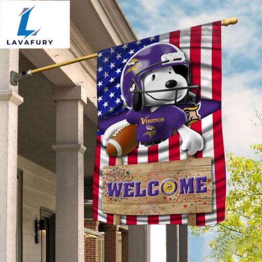 Minnesota Vikings Snoopy Peanuts Welcome Custom Name Garden Flag