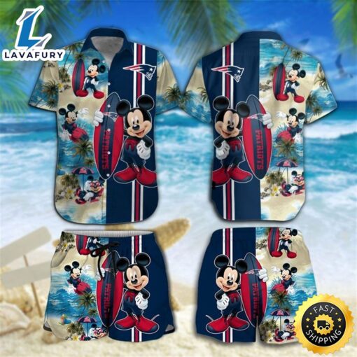 New England Patriots Mickey Mouse Hawaiian Shirt Beach Short