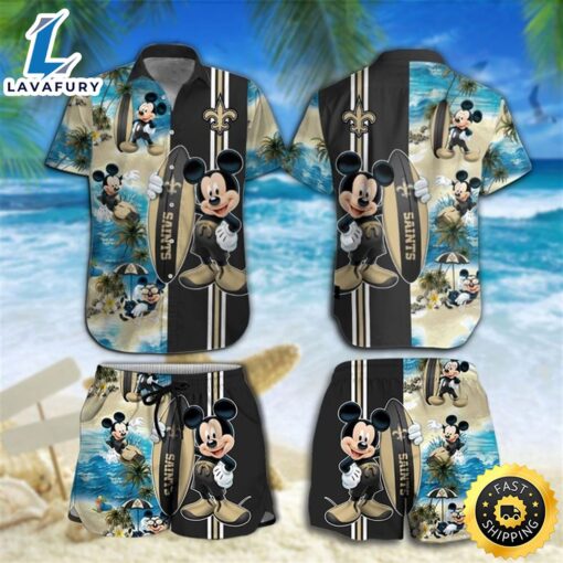 New Orleans Saints Mickey Mouse Hawaiian Shirt Beach Short