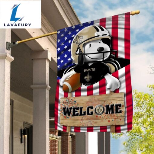 New Orleans Saints Snoopy Peanuts Welcome Custom Name Garden Flag