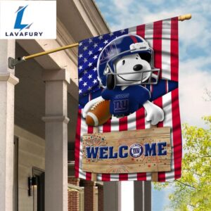New York Giants Snoopy Peanuts Welcome Custom Name Garden Flag