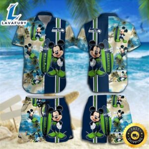 Seattle Seahawks Mickey Mouse Hawaiian Shirt Beach Short