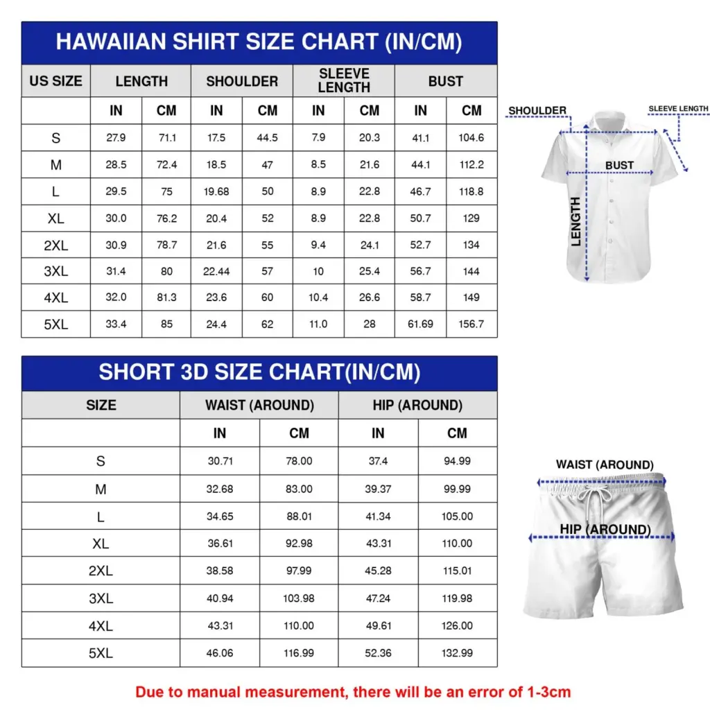Size Chart Hawaiian Shirt and Shorts Set