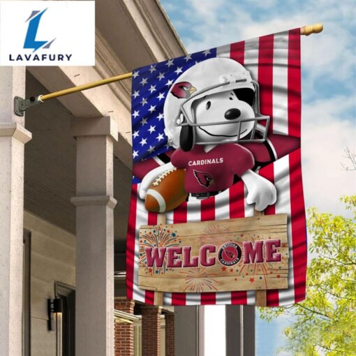 Snoopy Peanuts Arizona Cardinals Welcome Custom Name Garden Flag