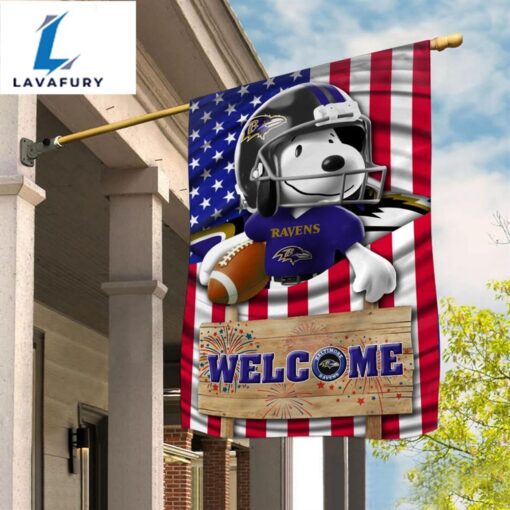 Snoopy Peanuts Baltimore Ravens Welcome Custom Name Garden Flag