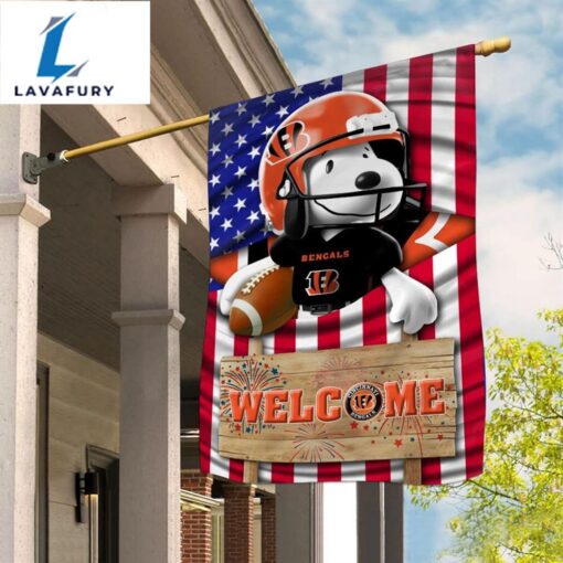 Snoopy Peanuts Cincinnati Bengals Welcome Custom Name Garden Flag