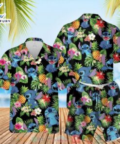 Stitch Pineapple Black Hawaiian Shirt,…