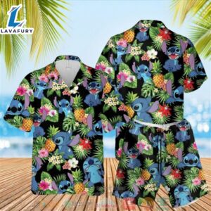 Stitch Pineapple Black Hawaiian Shirt, Shorts