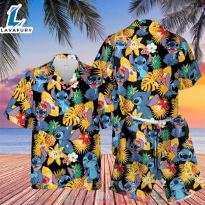 Stitch Pineapple Black Yellow Hawaiian Shirt, Shorts