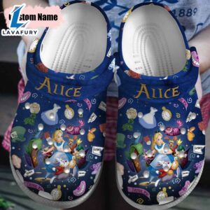 Alice in Wonderland Cartoon Crocs Crocband Clogs Shoes Comfortable For Men Women and Kids