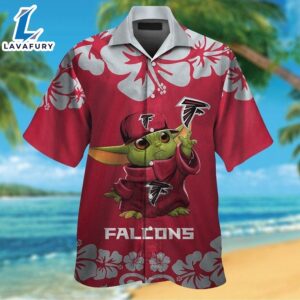 Atlanta Falcons Baby Yoda Short Sleeve Button Up Tropical Hawaiian Shirt For Men And Women