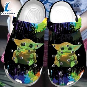 Baby Yoda Watercolor Black Clogs Shoes