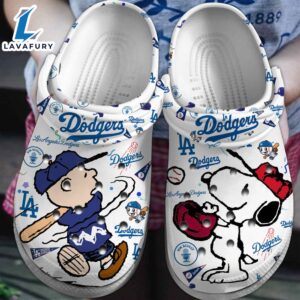 Los Angeles Dodgers And Snoopy Peanuts MLB Sport Cartoon Crocs Crocband Clogs Shoes Comfortable For Men Women and Kids