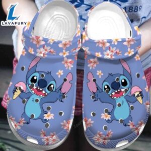 Lovely Stitch With Flower Cute Kids Purple Clogs Shoes