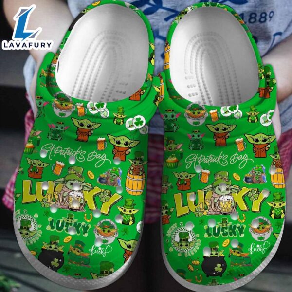 Lucky Baby Yoda Saint Patrick’s Day Crocs Crocband Clogs Shoes Comfortable For Men Women and Kids
