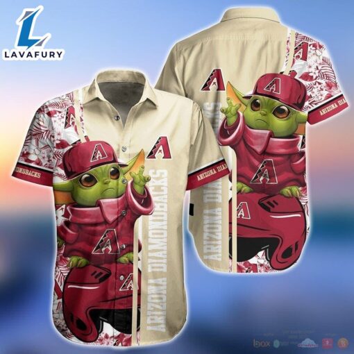 MLB Arizona Diamondbacks Red Gold Baby Yoda Trendy Aloha Hawaiian Shirt For Men And Women