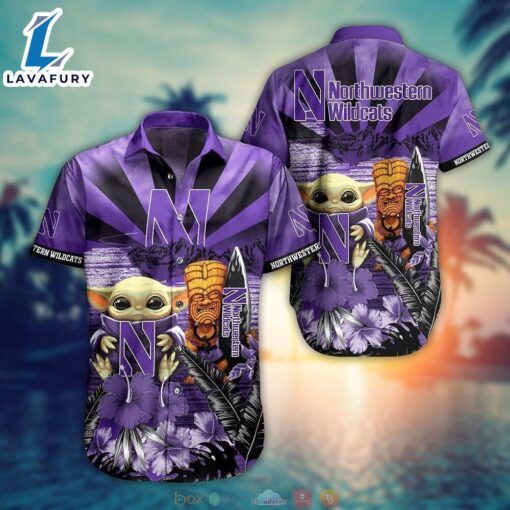 NCAA Northwestern Wildcats Baby Yoda Trendy Aloha Hawaiian Shirt For Men And Women