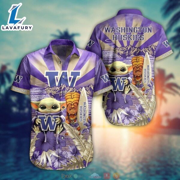 NCAA Washington Huskies Baby Yoda Trendy Aloha Hawaiian Shirt For Men And Women